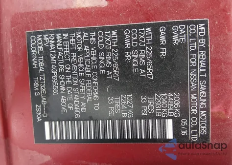 2016 Nissan Rogue Sv z USA, uszkodzony, nr VIN KNMAT2MT4GP695581